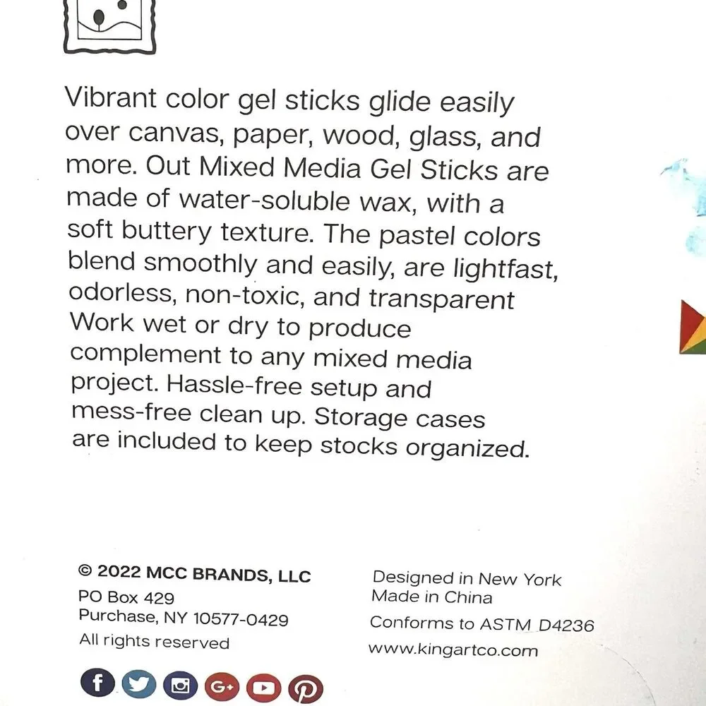 Kingart Artist Mixed Media Gel Sticks Set of 12 Vibrant Colors Open Box Unused